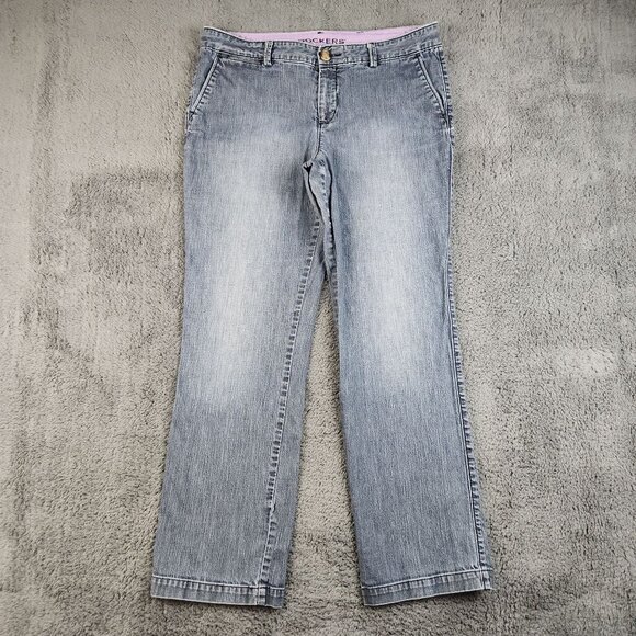 Dockers Denim - Dockers Pants Women's 14M Mid Rise Curvy Straight Leg Stretch Denim Blue Trouser